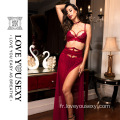 Lingerie de robe longue en dentelle rouge sexy